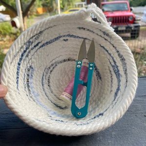 Handmade Cotton Rope Basket with Blue hues.